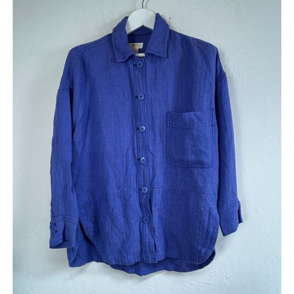 Maeve By Anthropologie Womens Blue Button-Down Oversized Shirt Small Long Sleeve - Picture 1 of 8